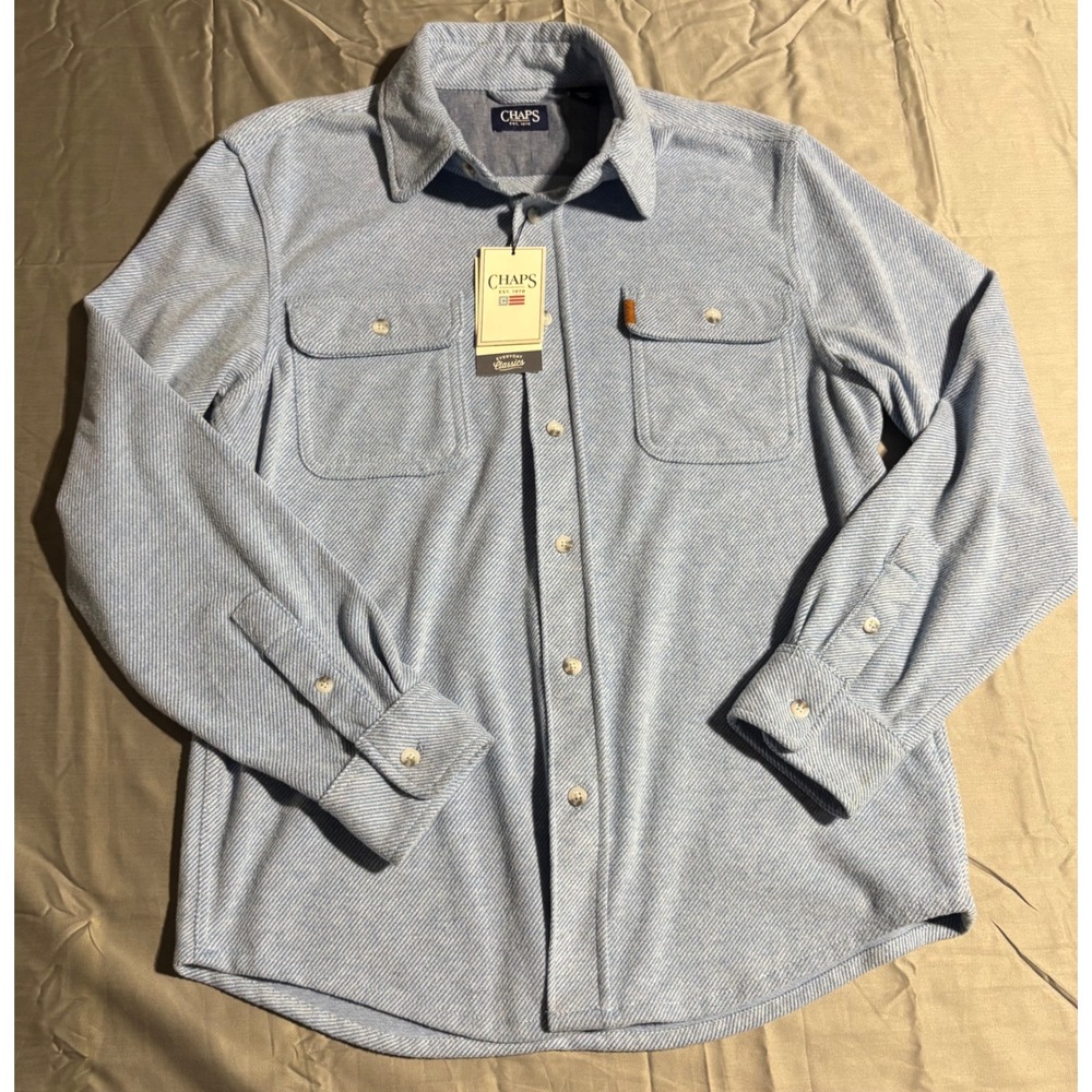 Chaps Mens Classic Pale Blue Long Sleeve Button Down Flannel Shirt  new sz Small